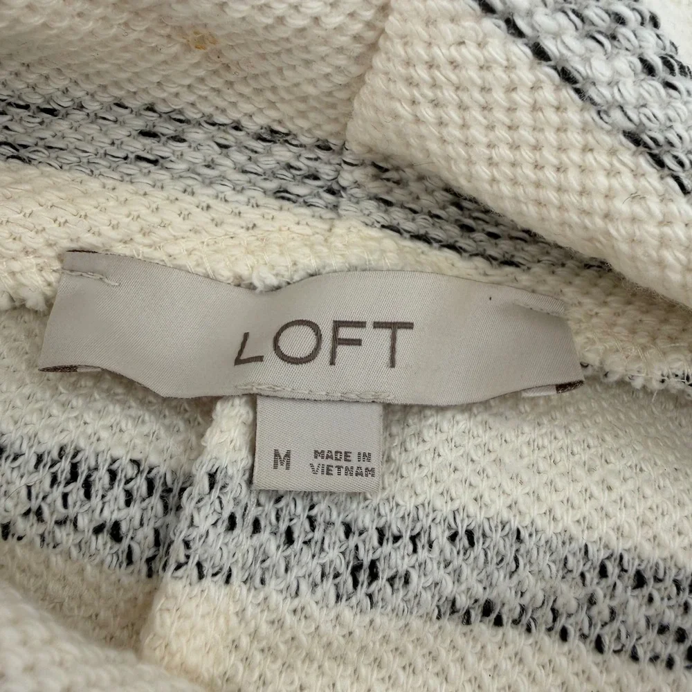 LOFT Women M‎ Sweater Cream Striped Cowl Neck Relaxed Fit Coastal Grandma Cozy